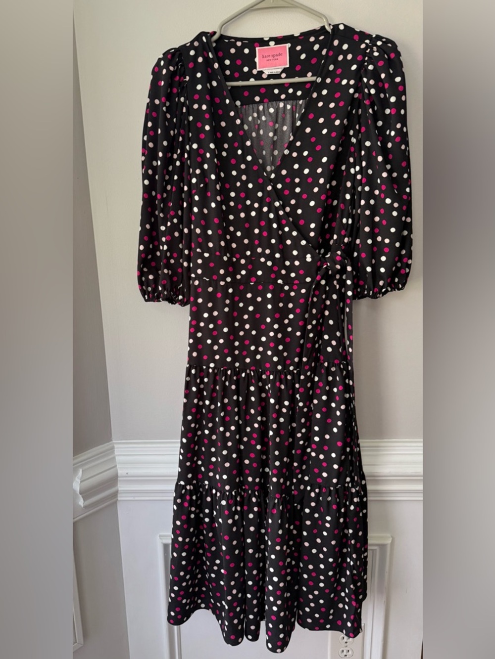 Kate Spade Glimmer Dot Wrap Black Dress size Small